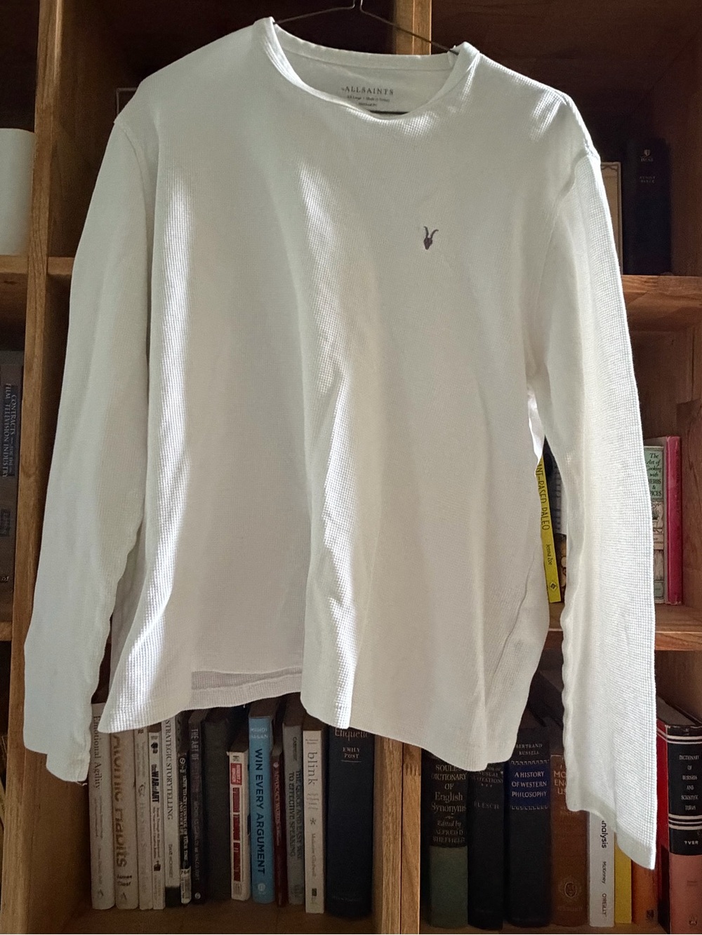 All Saints White Waffle-Knit Long Sleeve Tee